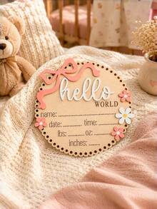 Baby Sachen Baby Essentials Rosa Schleife Hallo Welt Neugeborene Geburtsankündigung Plakette Holz Baby Namensschild Foto Requisite Baby Mädchen Sachen Schwangerschaftsankündigung - Verschiedenfarbig - Übersicht 4