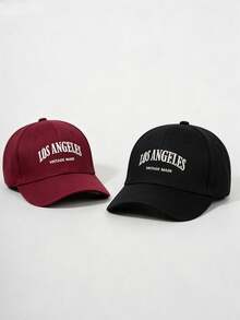 2件裝 男女通用刺繡字母 LOS ANGELES Y2K 風格 防曬透氣百搭棒球帽，適合春夏秋季戶外休閒旅行穿著 - 黑色+酒紅 - 查看 2