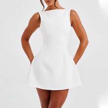 Vestido Corto de Mujer, Primavera/Verano 2026, Elegante y Estiloso, Corte A, Sin Mangas, Ajustado - Blanco - Ver 1