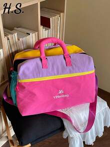 Bolso de viaje de mano estilo coreano con bloques de color arcoíris dopamina, bolso de gimnasio de gran capacidad, ligero y duradero, se puede fijar al equipaje, bolso de mano para viajes cortos, bolso de fitness y yoga, bolso de almacenamiento para dormitorio de estudiantes, bolso organizador de maternidad, bolso de viaje versátil unisex para mujeres - Multicolor - Ver 2