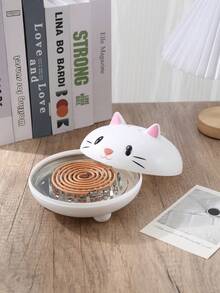 1pc Cute Cat Shape Incense Burner, Star Hollow Out Smoke Diffuser Mini Portable Aroma Holder For Desk Bedroom Decor, Small Coil Incense Holder Ash Catcher - View 5