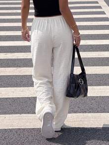 Women's Summer Lightweight Breathable Casual Pants With Elastic Waist Drawstring Loose Drape Relaxed Lazy Versatile Fashion Wide Leg Long Pants - White - View 5