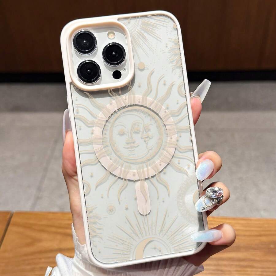 [24h Versand aus DE/FR/ES]Apple 11-17  23 24 25 Ultra Galaxy Handyhülle - Magnetische Apple-Hülle, Sonnen- und Stern-Relief-Design, Transparente Vollschutz-Anti-Sturz-Hülle, geeignet für iPhone 14/13/12 Serie, frischer und einfacher literarischer Stil, einzigartig und modern für Männer und Frauen, kreative Hartschalenhülle mit niedlichem Malerei-Design, ideales Geschenk für Freunde, Urlaubsgeschenk - Schwarz - Übersicht 1