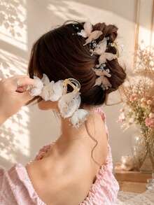 topshiny Layered Mesh Butterfly Hair Claw Clip With Beaded Tassel Accents, Sweet Elegant Organza Butterfly Hair Claw For Bun Updo Hair Accessory For Women - Multicolor - View 11