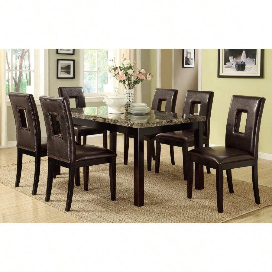 Dining Table Faux Marble Top Birch Veneer Dining Room Furniture 1pc Table - Dark Brown1 - View 1
