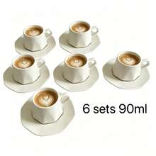 6件/1件 90ml 菱形陶瓷咖啡杯與杯碟套組，可微波爐與洗碗機使用，濃縮咖啡杯與阿拉伯咖啡杯，適合下午茶、咖啡廳、廚房與居家裝飾，完美禮物 - 彩色 - 查看 8