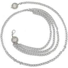 Cadena de Cintura Metálica para Mujer con Decoración para Vestido, Cinturón Delgado Ajustable - Blanco, Plata - Ver 1
