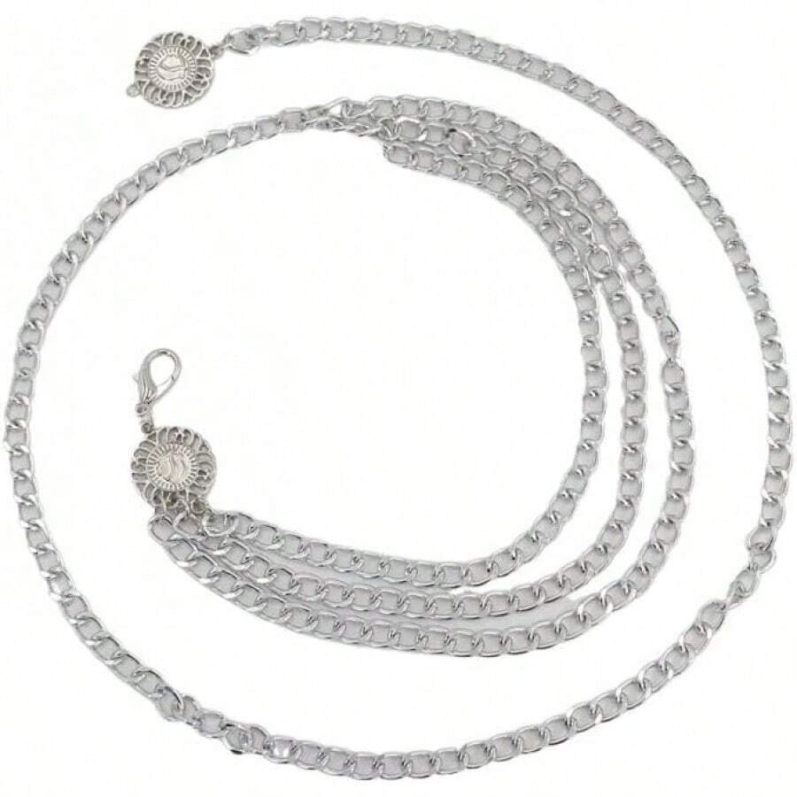 Cadena de Cintura Metálica para Mujer con Decoración para Vestido, Cinturón Delgado Ajustable - Blanco, Plata - Ver 1