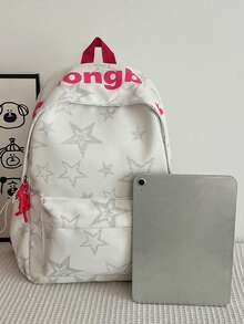 Set de 3 mochilas con estampado de lazo de nailon, mochila plegable de gran capacidad conúltiples bolsillos y cremallera impermeable, adecuada para adolescentes, estudiantes de secundaria - Beis 4 - Ver 2