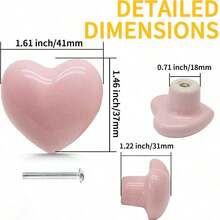 Ceramic Heart-Shaped Drawer Pull, Polished Metal Surface, Pink Heart-Shaped Cabinet Handle, Suitable For Cabinets, Furniture And Shoe Cabinets - Multicolor - View 3