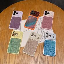 1pc Large Square Glitter Leopard Print Phone Case Compatible With Apple 17 Pro Max, Large Window Lens Film, 16 Premium Style - Pink - View 3