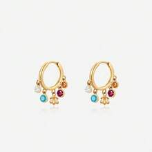 18K Gold Plated Iris Flower Elegant Versatile Gold & Colorful Zirconia Stud Earrings And Necklace Jewelry Set For Women - Gold - View 4