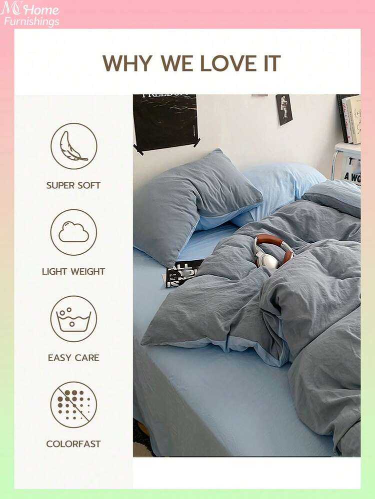 2/3pcs Blue Bedding Set, 1 Duvet Cover And 2 Pillowcases, Dorm Bedding For Boys And Girls, Simple Fashion Home Decor, Soft And Comfortable Bedroom Bedding, Fashionable Set, Machine Washable, No Filling - Dusty Blue - View 6