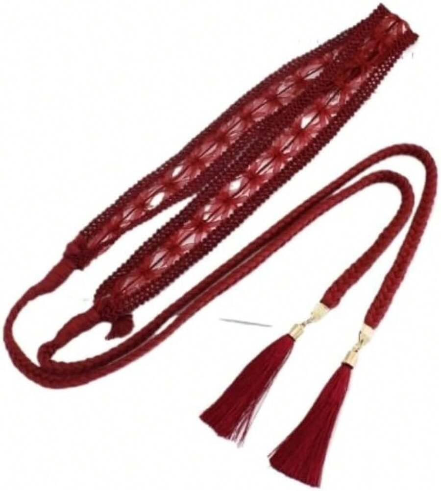 Vestido de Mujer con Cadena Decorativa en la Cintura, Trenzado de Encaje y Cuerda de Algodón - B - Ver 1