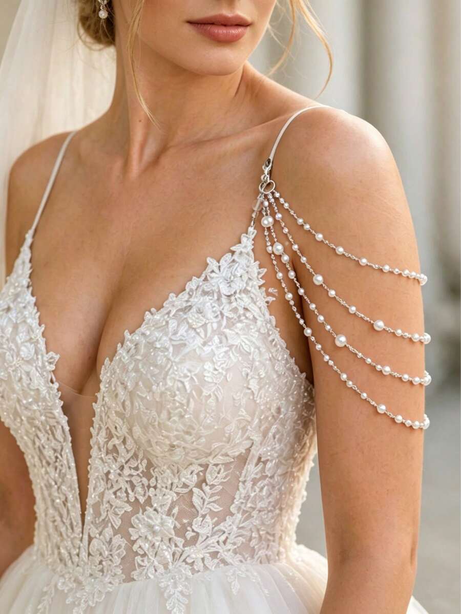 1 pezzo Accessorio multifunzionale di moda elegante di lusso di nicchia con catena per la spalla in perle finte multistrato, stile europeo & americano, molto venduto, per abito da sera - Perle irregolari - Visualizzare 1