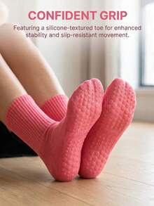 Calcetines slouch acanalados de unicolor con estampado en inglés, suaves y sin presión, estilo callejero dopamina, versátiles para fitness y desplazamientos, calcetines de pantorrilla - Rosa - Ver 3