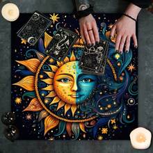1PC Celestial Tarot Altar Cloth With Mytical 12 Zodiac Signs Design Cloth Tarot Readings, Sun Moon Phase Ceremonies Meditation Spaces Table Cover Elegant Mandala Colorful Stars Design Altar Cloth Signs Oracle Mat Tarot Tablecloth Boho Playmat Cloth - Multicolor - View 4