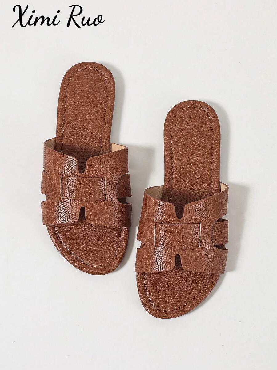 Ximi Ruo Korean Style Casual Flat Slippers For Women, Brown Color, Holiday Essential, Open Toe, Woven Roman Style, Suitable For Spring, Summer, Beach - Brown - View 1