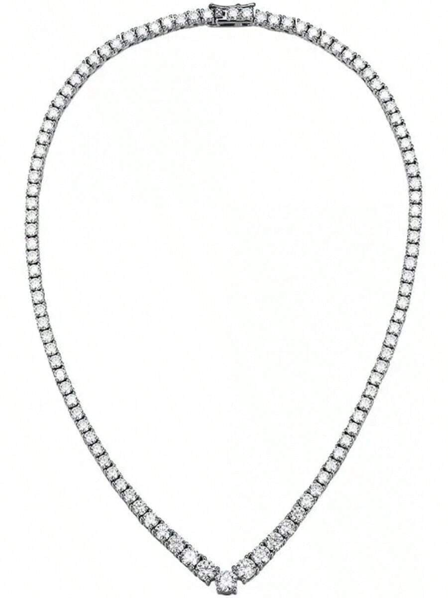 Collar de plata de ley 925 con moissanita para mujer, cadena de cadena con cierre de diamante completo para banquetes, con joyas. - 15 pulgadas (38 cm) - Ver 1