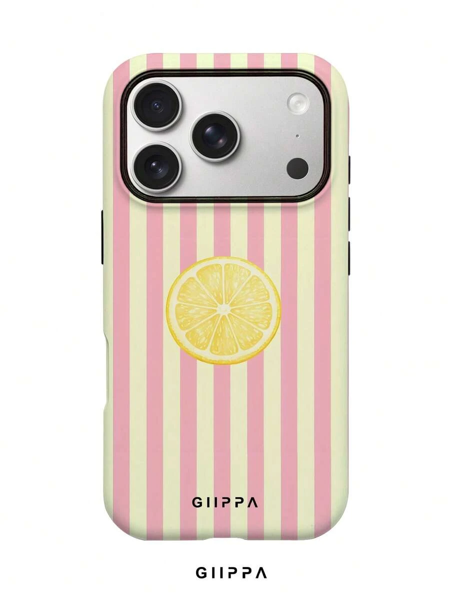 GIIPPA 1件粉黃色垂直條紋與檸檬片圖案手機殼,適用於Phone 17 Pro Max、16 Pro Max、15 Pro Max、14 Pro Max,韓系高端時尚趣味手機殼,兼容11/12/13/14/15/16 Pro Max Plus,優雅設計男女皆宜,聖誕節、情人節、復活節、婚禮季與生日送女友的完美禮物! - 彩色 - 查看 1
