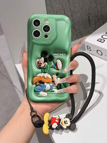 Funda de teléfono Disney Mickey Mouse Clubhouse: Protector de borde con patrón esponjoso 3D, funda de teléfono suave con una cadena de pulsera Mickey Mouse linda gratis, Mickey Mouse, Minnie Mouse, Pato Donald, Pato Daisy, Goofy, Pluto, para Apple 17 Promax 17 Pro 16 15 14 13 12 11 Pro Max XS Max X XR, funda suave de verano - Blanco - Ver 3