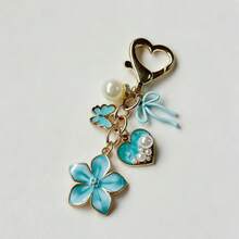 1Pc Alloy Enamel, Sakura Heart Pearl Bow Keychain, Suitable For Back To School, Teen Girls, Daily Handbag Decor, Schoolbag Pendant - Multicolor - View 6