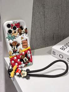 Disney Mickey Mouse Clubhouse Phone Case : 3D Fluffy Pattern Border Protector Phone Soft Phone Case With A Free Cute Mickey Mouse Bracelet Chain Lanyard, Mickey Mouse, Minnie Mouse, Donald Duck, Daisy Duck, Goofy, Pluto, For Apple 17 Promax 17 Pro 16 15 14 13 12 11 Pro Max XS Max X XR Soft Cover Summer Phone Case - White - View 5