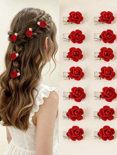 10/20/30pcs Cute Minimalist Flower Hair Clips Set, Fashion Rose Elegant Design, Suitable For Women's Party And Daily Wear, Birthday And Holiday Gift (OPP Bag Packed)