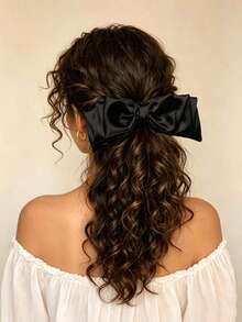 1pc Black Fabric Triple Bow Hair Clip, Suitable For Daily Life And Holiday Parties - Black - View 4