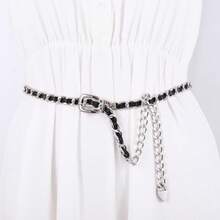 Cadena Decorativa para Cintura, Cinturón de Metal y PU para Mujer con Hebilla para Pantalones y Vestidos - Blanco, Plata - Ver 2