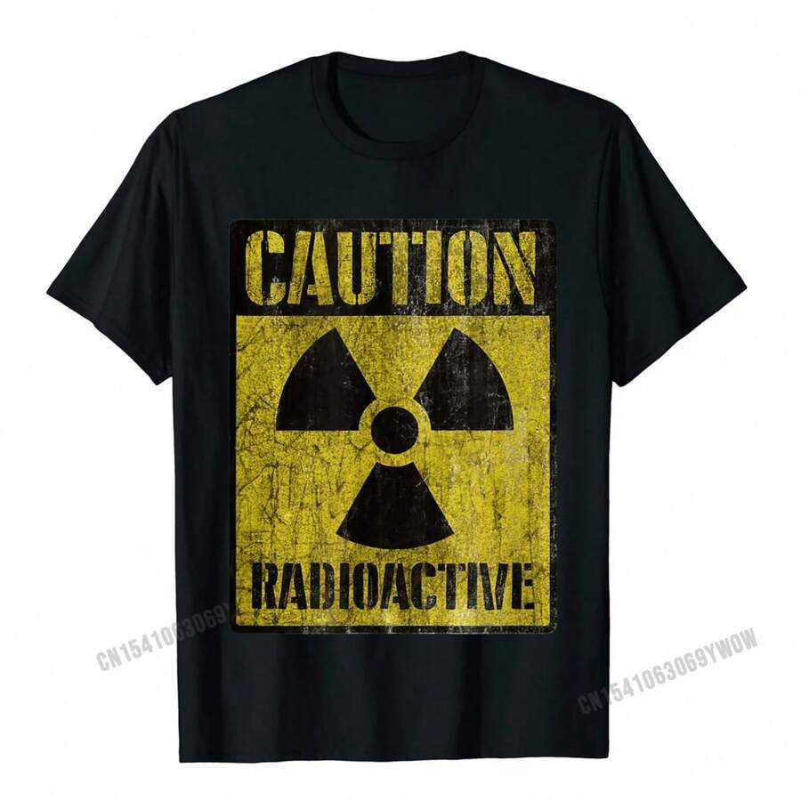 Grunge Caution Radioactive Tshirts For Men Camisas 2023 New Design Funny Top T-Shirts Printed Tops Tees Cotton - Black - View 1