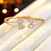 1pc Women's Fashion Luxury Water Drop Open Cuff Bracelet, Designer High-End Versatile Elegant Zirconia Inlaid Bangle, Commute & Party Elegant Accessory - Bracelet - View 4