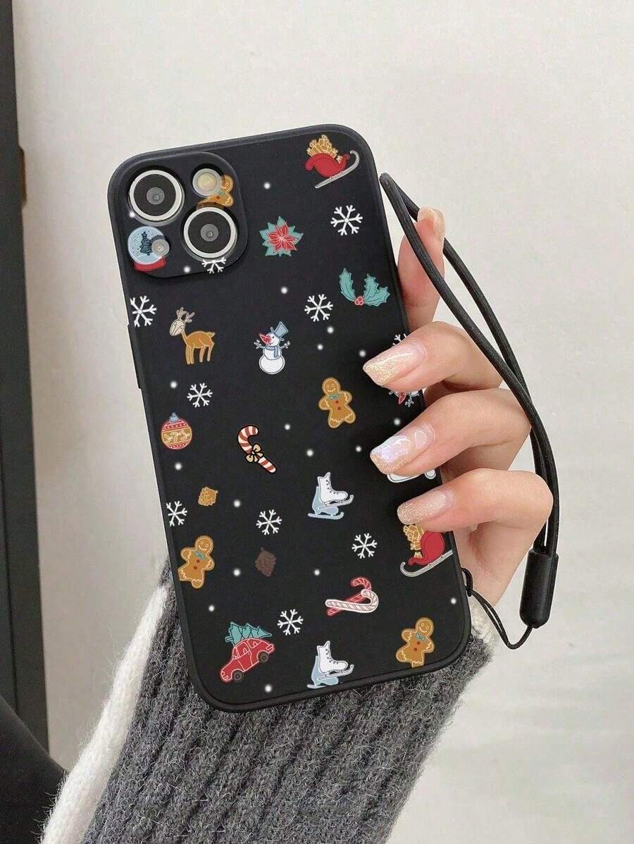 Fashionable 20261pc TPU White Phone Case With Christmas Design And Hand Strap, Compatible With, Compatible With, International Version, Not The National Version. - Multicolor 2 - View 1