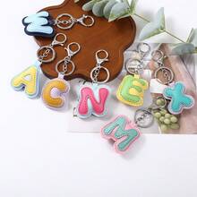 1pc Back To School Daily Dopamine Dual-Color PU Leather Letter Keychain, Full 26 Letters Lobster Clasp Backpack Pendant - Multicolor - View 2