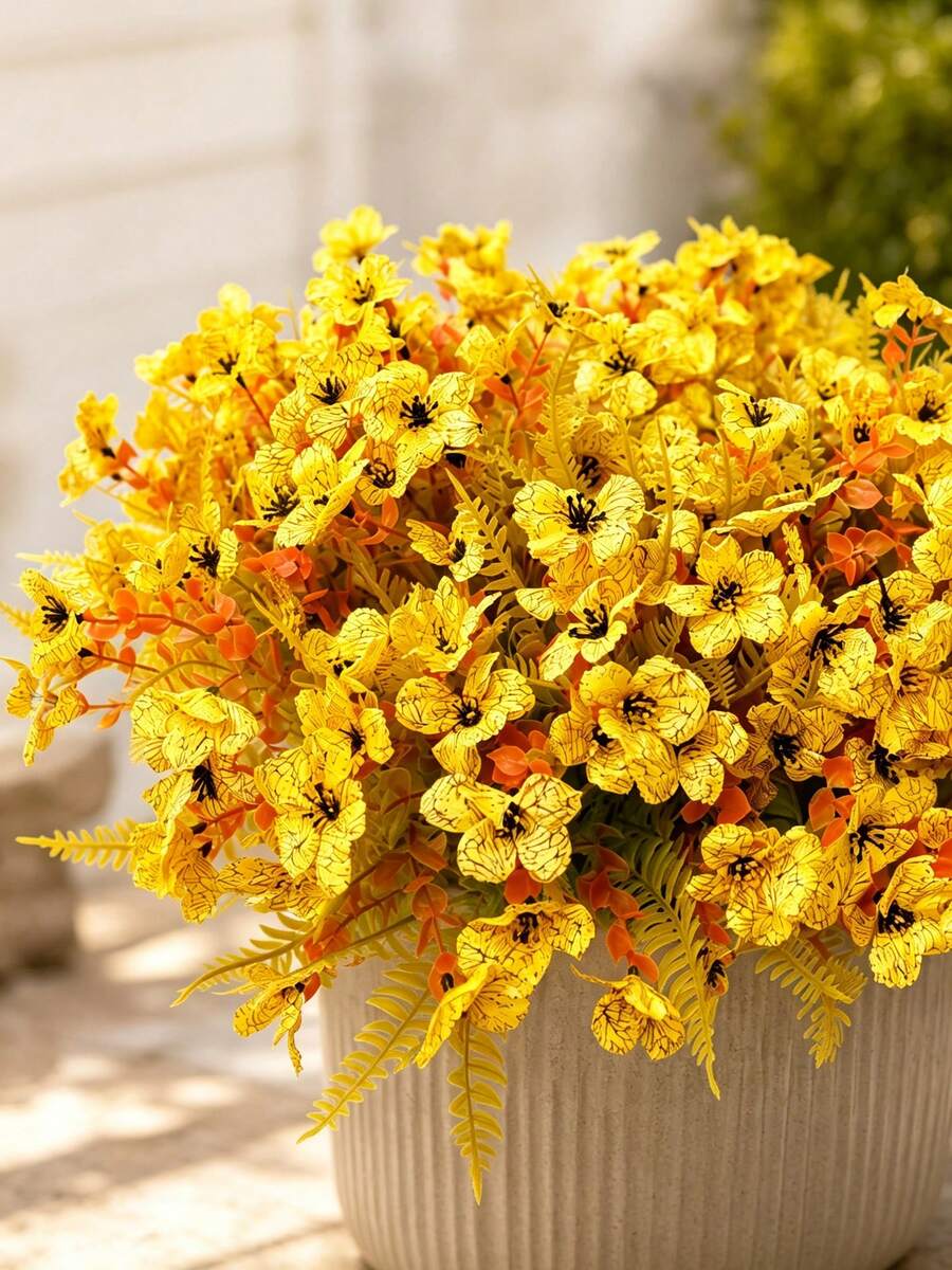 48 PCS Artificial Fall Flowers For Outdoor Decoration, UV-Resistant Yellow Faux Silk Plastic Flowers For Halloween Thanksgiving Porch, Patio, Garden, Window Box - Multicolor - View 1