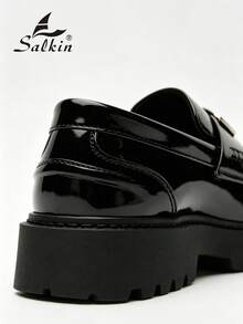 Salkin 極簡英風設計男士一腳蹬樂福鞋，復古皮革鞋，現代生活平價奢華，柔軟舒適圓頭正式正裝鞋，優雅紳士商務漆皮亮面黑色純色鞋面，防滑耐磨厚底增高鞋底，男士休閒日常鞋，情侶約會出遊百搭派對宴會婚禮新郎鞋，社交鞋，節日禮物，春夏秋 - 黑色 - 查看 6