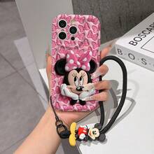Disney Mickey Mouse Clubhouse Phone Case : 3D Fluffy Pattern Border Protector Phone Soft Phone Case With A Free Cute Mickey Mouse Bracelet Chain Lanyard, Mickey Mouse, Minnie Mouse, Donald Duck, Daisy Duck, Goofy, Pluto, For Apple 17 Promax 17 Pro 16 15 14 13 12 11 Pro Max XS Max X XR Soft Cover Summer Phone Case - 白色 - 查看 1