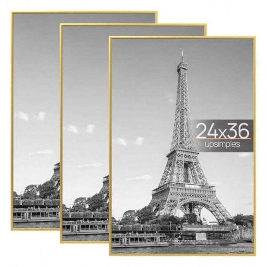 24x36 Poster Frame Gold 3 Pack, Scratch-Proof Picture Frames 24 X 36 For Photo Gallery - Slide-In Strips, Horizontal Or Vertical Wall Mounting - Gold - View 1