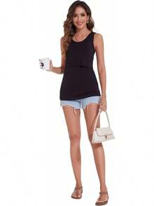 Sosolism 3 Paquetes Tirantes de Lactancia sin Mangas Camisetas para Embarazo Blusas Amamantar - Negro /Negro / Negro (3 PAQUETES) - Ver 6