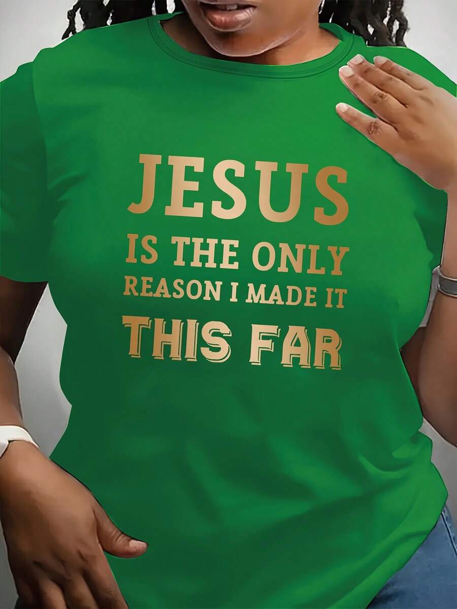 Camiseta de Cuello Redondo Estampada Talla Grande - Verde - Ver 1