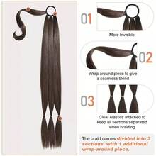 Extensión de Coleta Trenzada Larga Mejorada con Banda Elástica, Trenza Envolvente Recta y Suave, Extensiones de Cabello Sintético Natural Suave, Pieza de Cabello Negro Marrón de 30 Pulgadas, Halloween - Multicolor - Ver 5