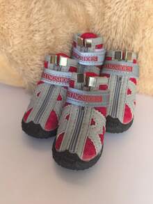 Chaussures pour chiot en maille 4 saisons, chaussures pour petit chien respirantes et antidérapantes, bottes de chien d'extérieur avec fermeture à crochet et boucle et fermeture éclair - Rouge - Voir 10