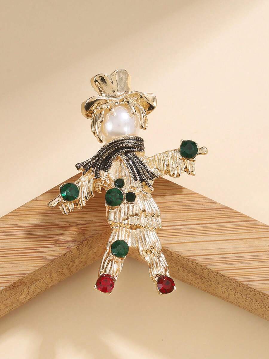 1pc Scarecrow Brooch, Creative Personalized Cartoon Pin Brooch, Clothing Bag Badge Accessory - Gold - View 1