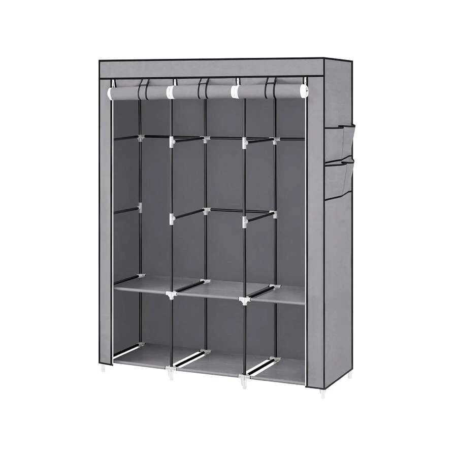Baroni Home Armadio in Tessuto Richiudibile, Mobile Pieghevole Salvaspazio con Struttura in Ferro per Camera da Letto, Cabina Armadio, Grigio 6 Scomparti - 6 camere - Visualizzare 1