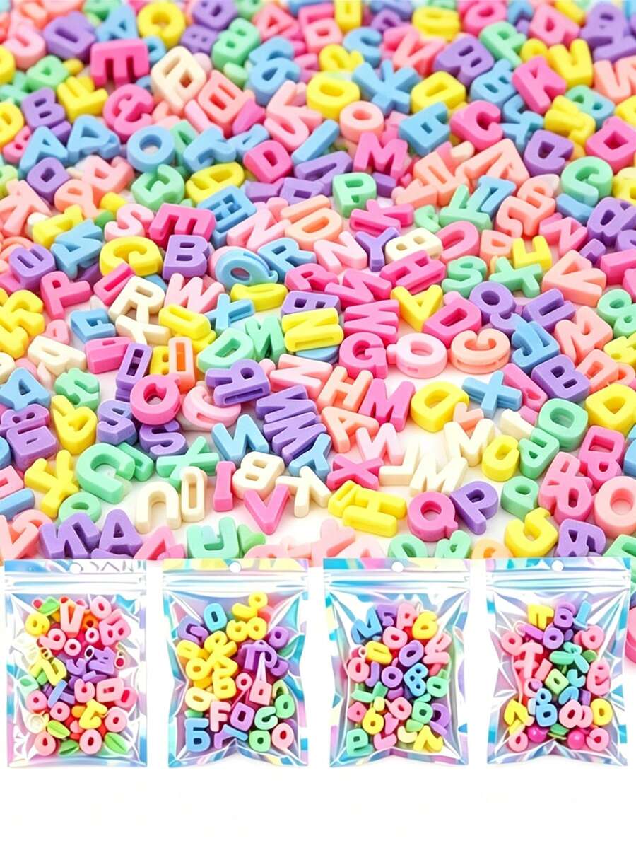 50/100pcs Macaron Color Letter Beads English 3D Letter Pendant Jewelry Accessories (Random Letters) - Multicolor - View 1