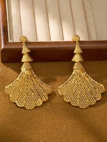 1 Pair Luxury Exquisite Shell Tassel 24K Gold Plated Earrings, Suitable For Women, Girls, Wedding, Daily Wear, No Packaging Box Included. - Gold - View 4