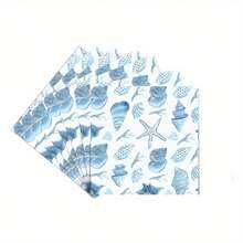 20pcs/40pcs Disposable Ocean Nautical Theme Party Napkins, Blue & White Vintage Shell & Starfish Print, Waterproof, Durable, Tear-Resistant, Suitable For Napkin Holders As Table Decor; Beach Party, Picnic, Birthday Party, Wedding Banquet, Holiday Celebration Table Atmosphere Decoration Paper Napkins, Fresh Ocean Style Tabletop Decor, Home Gathering, Outdoor Trip, Theme Banquet Universal Tabletop Decoration Supplies - Multicolor - View 6