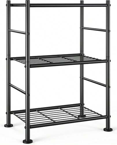 Sakugi Storage Shelves - 3 Tier Shelf Organizer, Sturdy Metal Garage Shelving With Adjustable Leveling Feet, Space-Saving Shelves Organizer For Pantry, Laundry, Kitchen (18" X 12" X 30", Black)