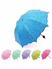 1pc Magic Color-Changing Umbrella, Floral Pattern Appears When Wet, Portable Foldable UV Protection Sun And Rain Mini Umbrella, Suitable For Travel, Vacation And Daily Commute - Multicolor - View 2