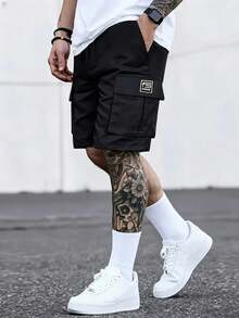 Men's Lightweight Elastic Waist Cargo Shorts Sports - Black - View 2